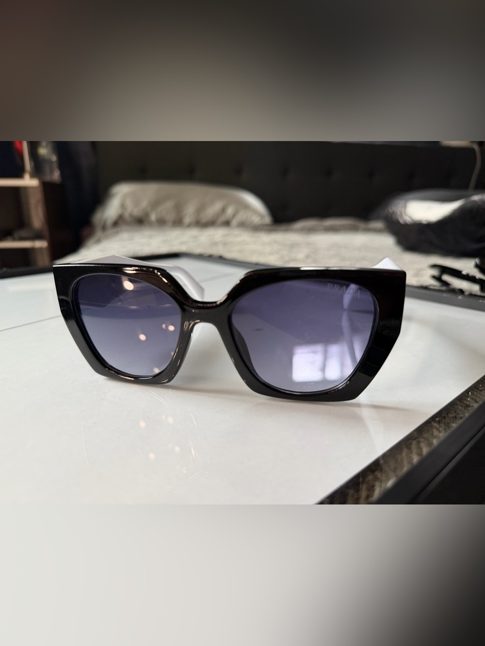 Black Cat-Eye Sunglasses with Blue Gradient Lenses